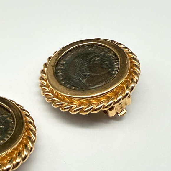 Vintage CINER Roman Revival Coin Clip-On Earrings – Gold Tone, Signed, 1” - Picture 9 of 16